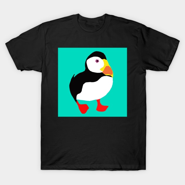 Stylised puffins on jade / turquoise T-Shirt by bettyretro